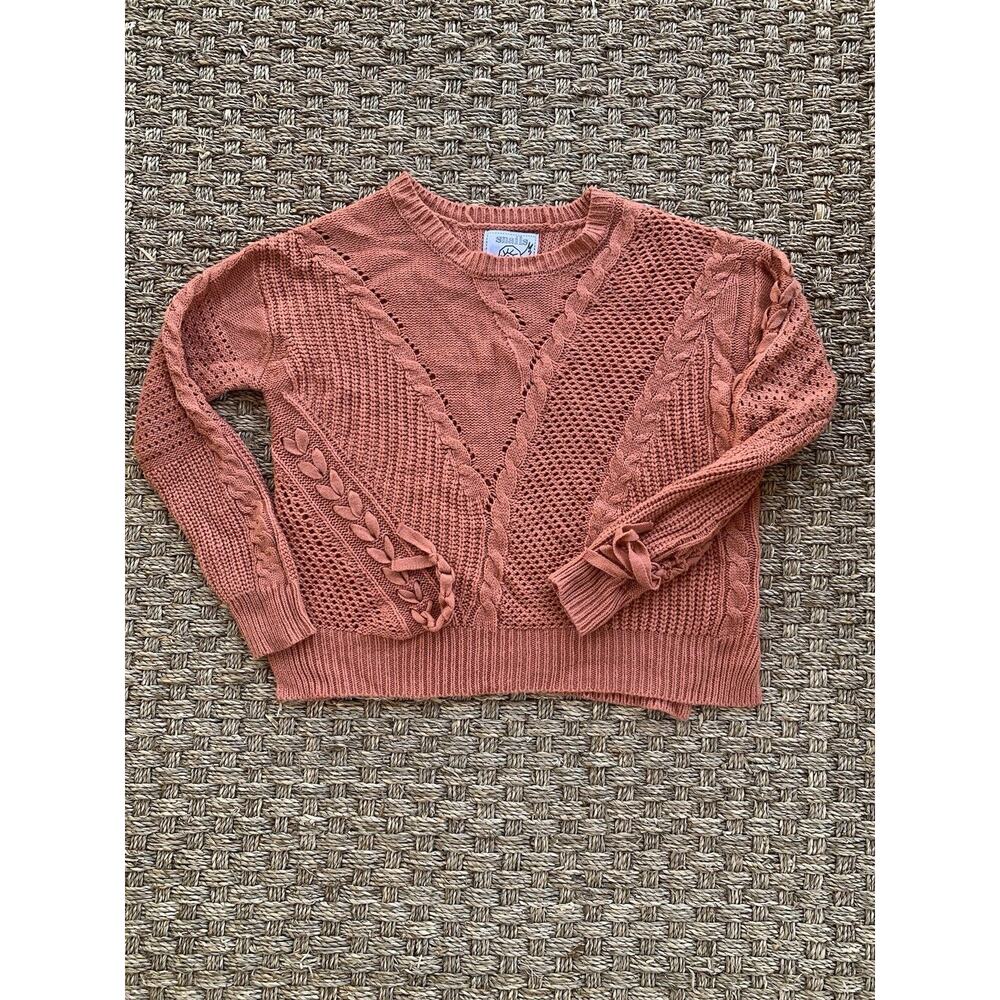 Snails Cinnamon Size Small Women's Cable Knit Asymmetric Open Knit Sweater Ties